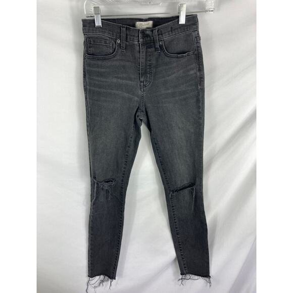 Madewell 9" High Rise Skinny Jeans in Black Sea Raw Hem Distressed Boho 26 - Picture 1 of 3